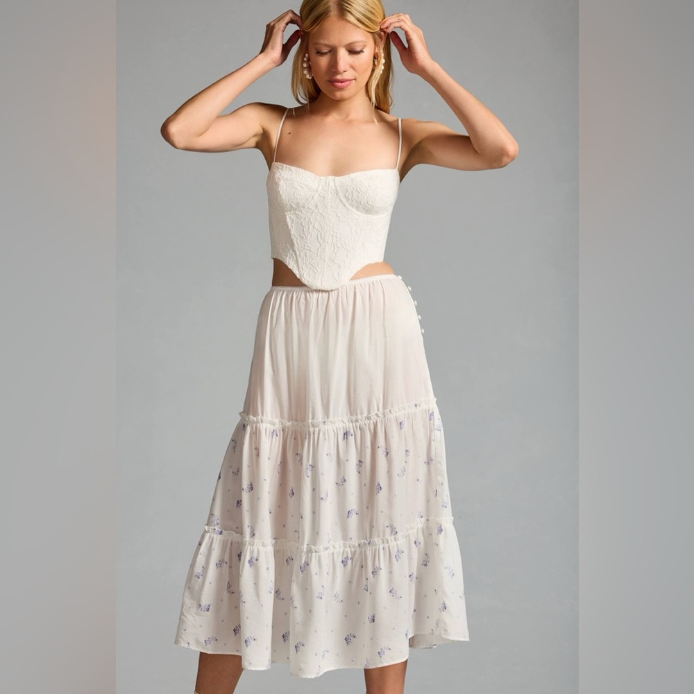 Anthropologie Sheer Tiered Midi white skirt